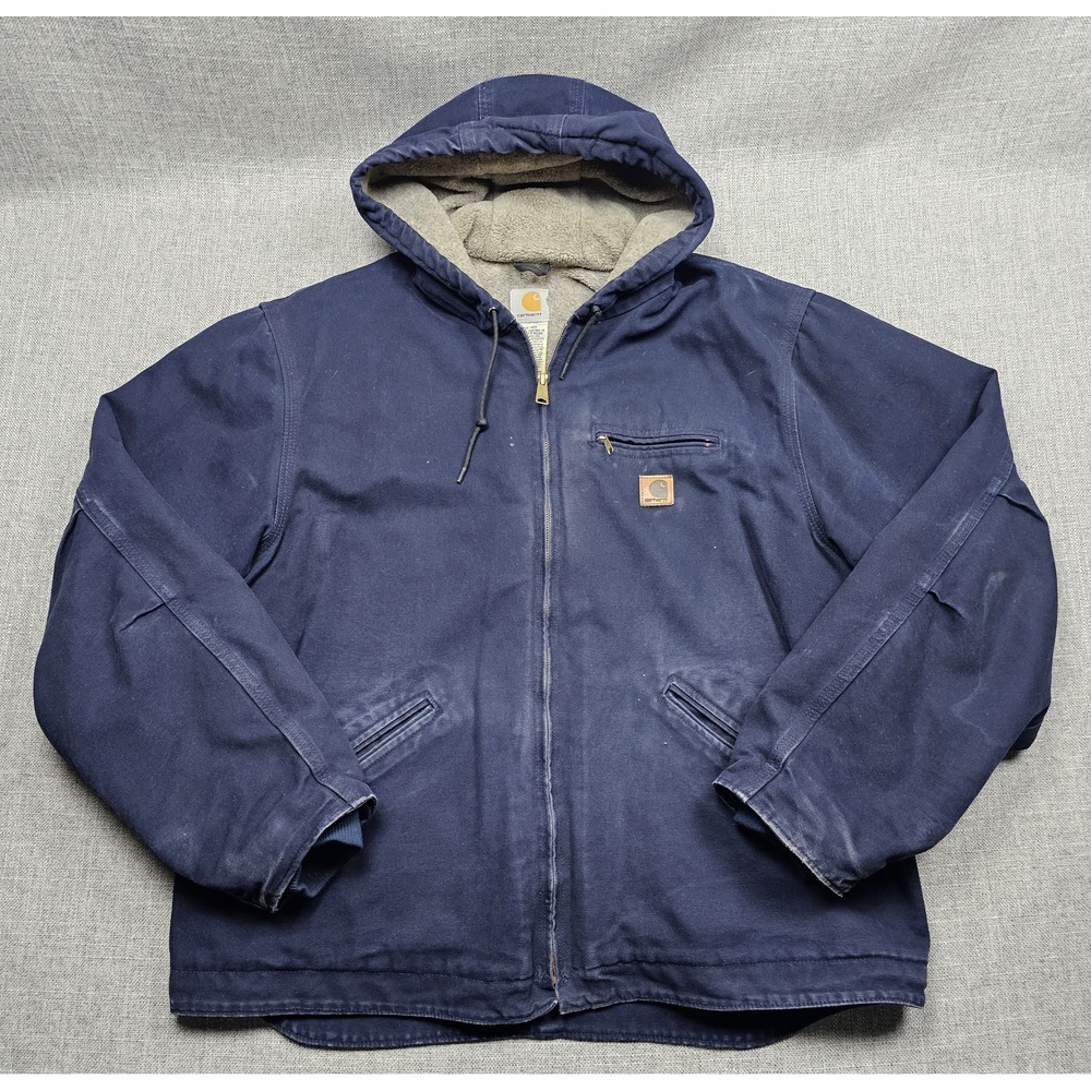 Carhartt Jacket Mens XL Blue J141 MDT Canvas Hooded Sherpa Lined Workwear